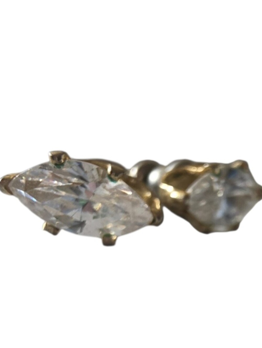 Marquis Shaped CZ Stud Earrings 1/2" L. X 1/4" W. Goldtone